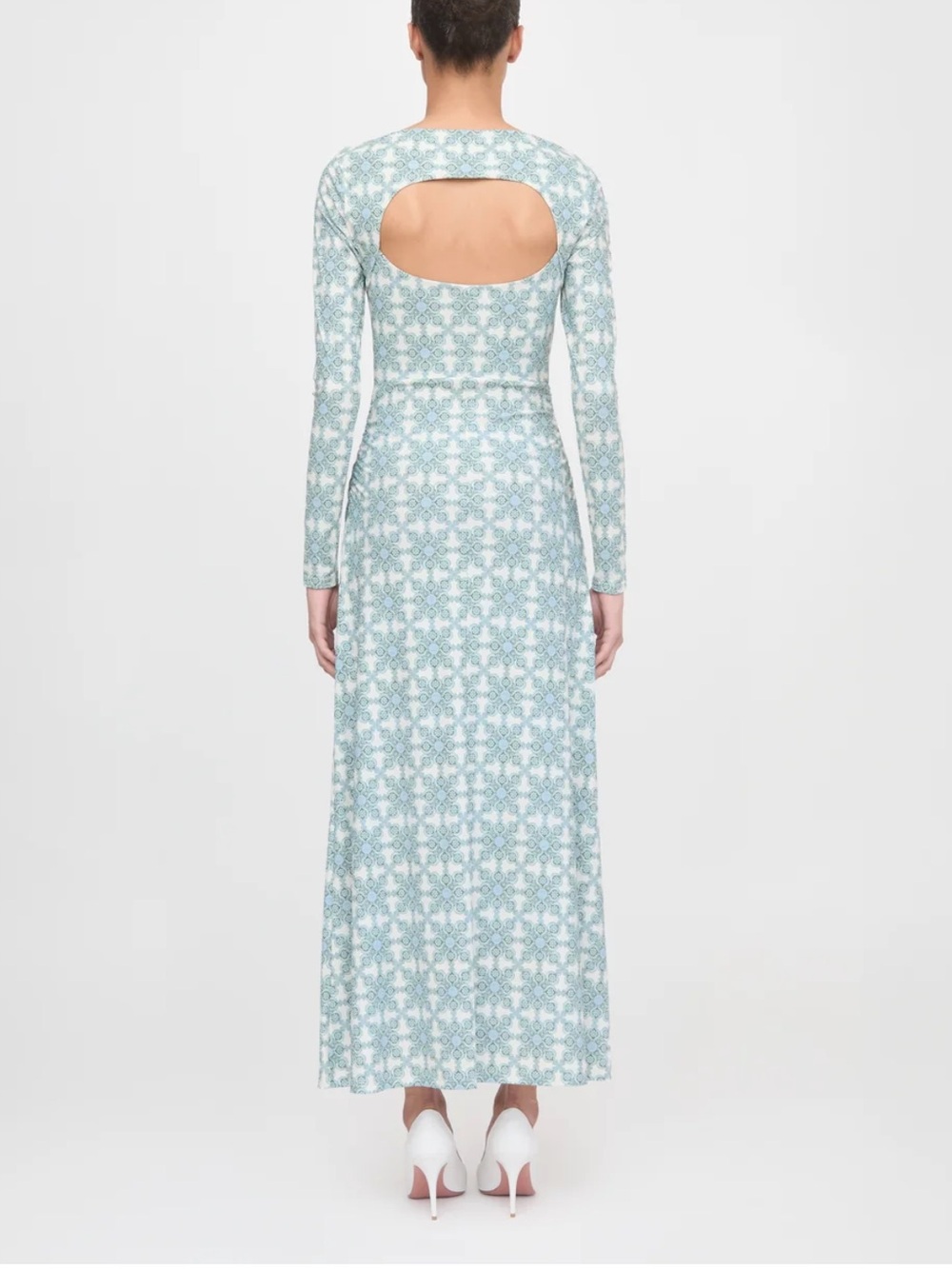 Long-Sleeve Blue Patterned Maxi Dress - Picture 2 of 2